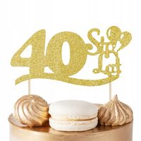 TOPPER NA TORT NA 40 URODZINY ZŁOTE BROKATOWE NA IMPREZĘ URODZINOWĄ