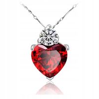 Naszyjnik Srebro 925 Czerwone Serce Cyrkonie