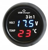 Woltomierz 12/24 termometr wewnętrzny ładowarka