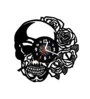 Zegar ścienny z płyty winylowej 311.13 Czaszka z różami