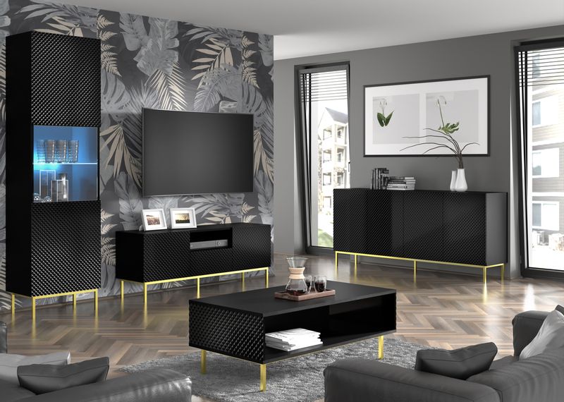 Szafka RTV Ravenna C 150 cm 3D czarny połysk rama zdjęcie 4