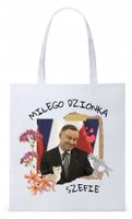 Prezydent Andrzej Duda Torba Eco Biała Shopper Z Nadrukiem Ze Zdjęciem