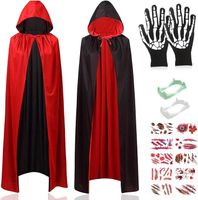 Peleryna Wampira Dwustronna z Kapturem na Halloween Czarny Czerwony