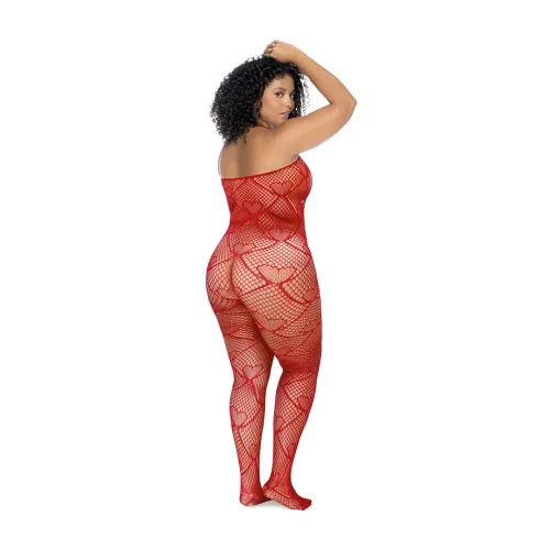 mapale heart fishnet bodystocking queen size czerwony z kryształkami na Arena.pl