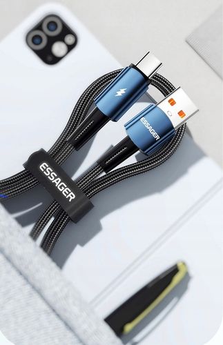 Kabel 2 metry czarny Essager USB A do USB-C 6A SZYBKIE ŁADOWANIE 120W 6A 2M na Arena.pl