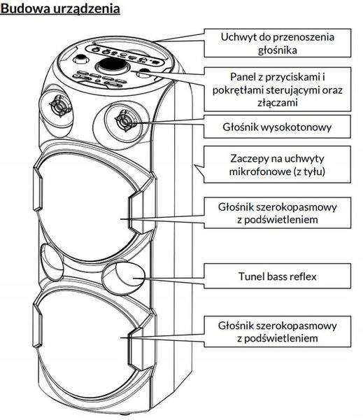 Moevi Duży głośnik 70 W przenośny, kolumna karaoke z mikrofonem, 63 cm zdjęcie 5