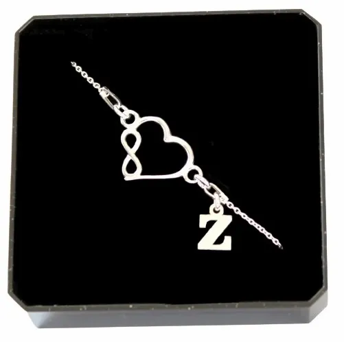 SREBRNA BRANSOLETKA DAMSKA Z SERCEM Z INFINITY + LITERKA *DO WYBORU zdjęcie 1