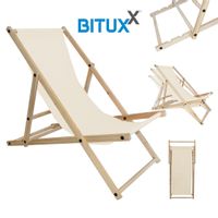 17010 Leżak Plażowy Beżowy na drewniany STELAŻY Bituxx do 120kg składa