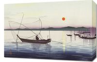 Obraz 60x40cm Boats and Setting Sun, Koson Japoński Vintage do Salonu