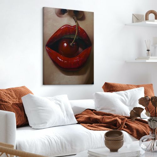 Obraz Czerwone Usta Kobiecy Portret Wiśnia Do Sypialni 60cm x 90cm na Arena.pl