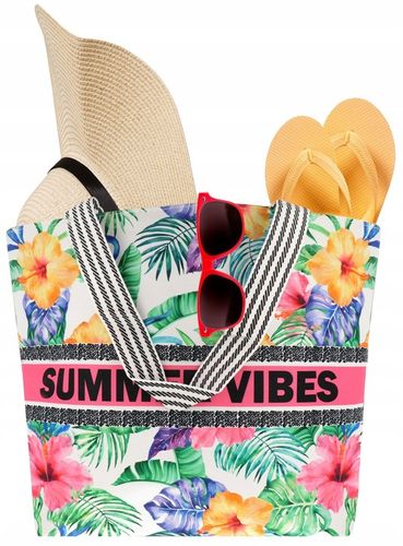 V2 TORBA PLAŻOWA SUMMER VIBES ZAPINANA SHOPPER TOREBKA NA PLAŻĘ PIKNIK MIX na Arena.pl