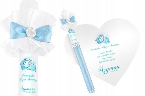 Biała szatka i świeca do Chrztu imię data WZORY na Arena.pl