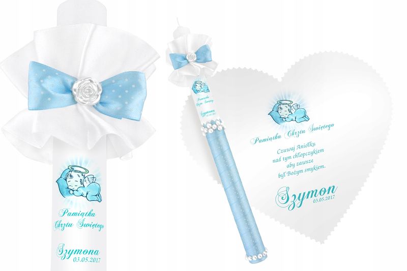 Biała szatka i świeca do Chrztu imię data WZORY zdjęcie 6