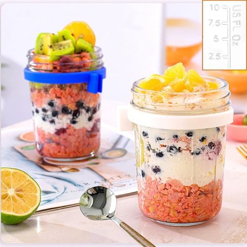 Zestaw 4 Słoiki Pojemniki do Owsianki 470 ml ze Sztućcami Widelce Łyżki na Arena.pl