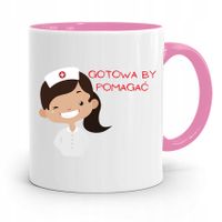 Kubek Różowy Dla Pielęgniarki Gotowa By Pomagać Z Nadrukiem Ze Zdjęciem