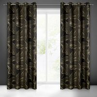 Zasłona gotowa na przelotkach KIARA 140x250 Eurofirany czarna w liście