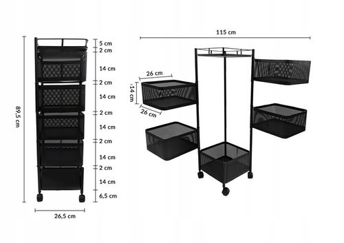 REGAŁ KUCHENNY MOBILNY STOLIK NA KÓŁKACH WÓZEK 6-POZIOMOWY 5 KOSZY na Arena.pl