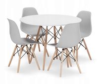 Zestaw stół okrągły TODI 100 biały + 4 krzesła OSAKA szare