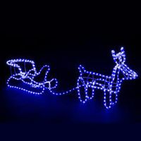 RENIFER Z SANIAMI Z WĘŻA LED 12 m XXL 160 cm NIEBIESKI ŚWIECĄCY NA STAŁE