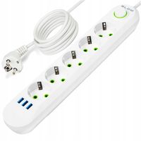 PRZEDŁUŻACZ LISTWA ZASILAJĄCA WŁĄCZNIK 3x USB 5 GNIAZD 5m BIAŁY
