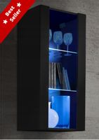 Regał do Salonu Przechowywania, Witryna Szklana Czarny z LED