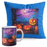 ZESTAW KUBEK + PODUSZKA NIEBIESKA - HALLOWEEN