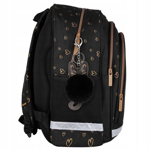 PLECAK TORNISTER SZKOLNY DLA DZIEWCZYNKI CZARNY ZŁOTY KOT KOTEK KLASA 1 3 na Arena.pl