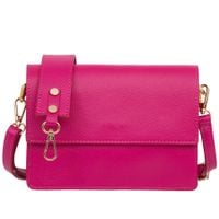 VERA PELLE torebka skórzana listonoszka z klapą i paskiem V606 fuksja