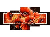 70CM 150CM OBRAZ 5 ELEM MOC MAKÓW ŚCIENNY