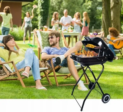GRILL Węglowy na brykiet Ogrodowy PRZENOŚNY turystyczny WÓZEK POKRYWA zdjęcie 13