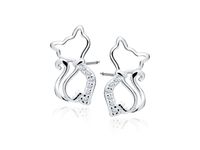 RODOWANE SREBRNE KOLCZYKI KOTKI BIAŁE CYRKONIE