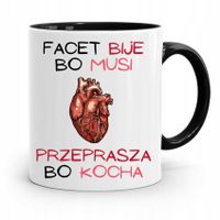 Kubek Czarny Śmieszny Zabawny Facet Bije Bo Musi Z Nadrukiem Ze Zdjęciem