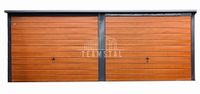 GARAŻ BLASZANY 6m x 6m spad tył - 2x Brama uchylna - złoty dąb + antracyt TS222 6x6