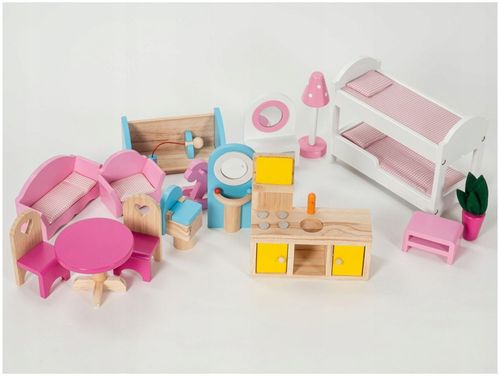 Domek dla Lalek Drewniany Duży Oświetlenie LED Mebelki 3 Poziomy - XL 90cm na Arena.pl