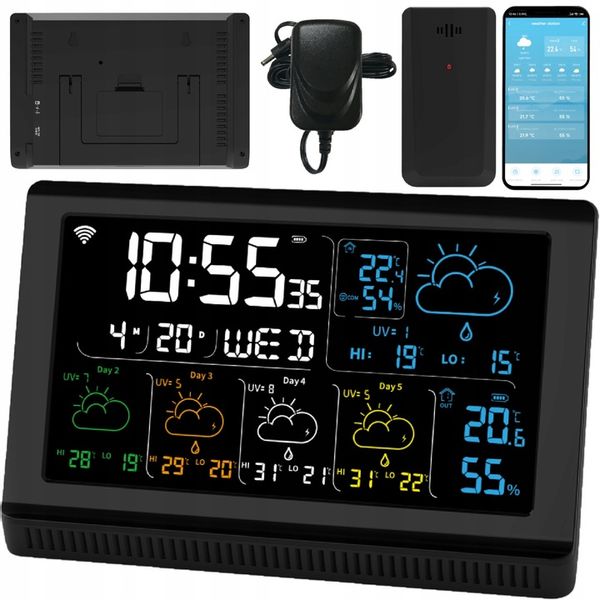 Stacja pogodowa pogody meteo TERMOMETR HIGROMETR WiFi TUYA BAROMETR ZEGAR zdjęcie 7