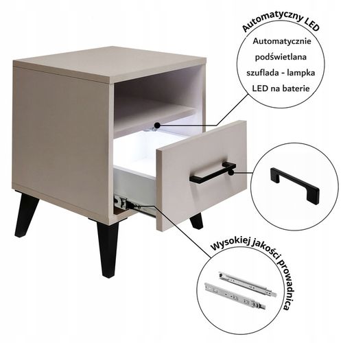 SZAFKA NOCNA KASZMIR BEŻOWY STOLIK NOCNY SZUFLADA LED Z PÓŁKĄ DO na Arena.pl