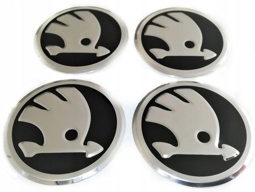 Naklejki emblemat na kołpaki dekielki koła skoda 56 mm aluminium 4 szt NOWE na Arena.pl
