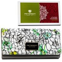 poziomy portfel damski ze skóry naturalnej w kwiatowy wzór zamykany