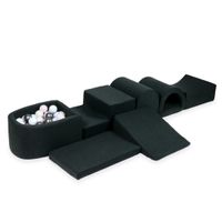 Największy piankowy plac zabaw z basenem micro grafitowy + 100 piłek (róż perłowy, błękitny perłowy, metaliczny grafit, opalizujące)