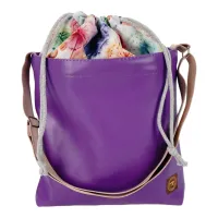 Torebka z Kominem ze wzorem Jasnych Dmuchawców Kolor ekoskóry - Fioletowy
