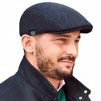 Czarny KASZKIET MĘSKI Ciepły Klasyczny Z Daszkiem Zimowy Gruby L