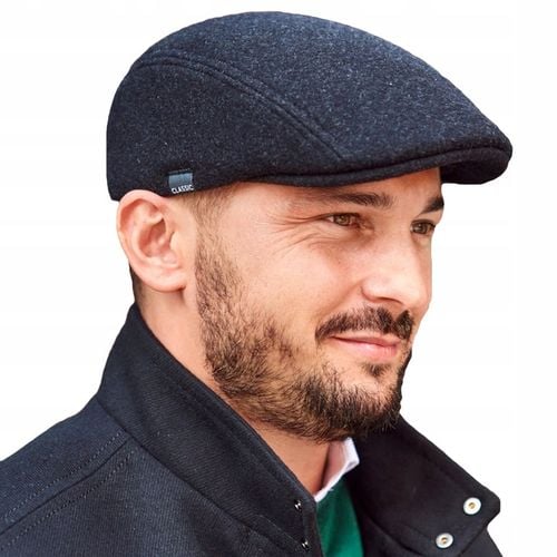 Czarny KASZKIET MĘSKI Ciepły Klasyczny Z Daszkiem Zimowy Gruby L na Arena.pl