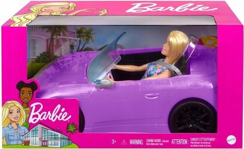 BARBIE AUTO KABRIOLET fioletowy SAMOCHÓD DLA LALEK Barbie zestaw z lalką na Arena.pl