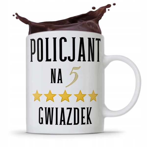 Kubek Prezent Dla Policjanta Na Pięć Gwiazdek Z Nadrukiem Ze Zdjęciem zdjęcie 1