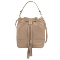 VERA PELLE torebka damska zamszowa kuferek z paskiem na ramię V490 beżowa