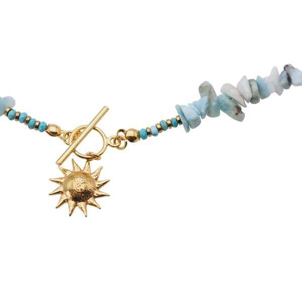 Naszyjnik z zawieszką - Larimar sieczka, słońce i srebro złocone zdjęcie 5