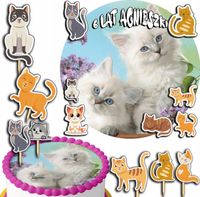 ZESTAW OPŁATEK NA TORT 20CM + TOPPERY PAPIEROWE - KOT KOTEK KOTY 15CM 18CM