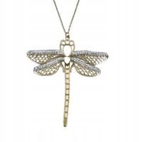 Piękny naszyjnik ze stali chirurgicznej ażurowa Ważka białe cyrkonie