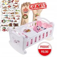 BIAŁA KOŁYSKA ŁÓŻECZKO DLA LALEK TACKA DO KARMIENIA KOCYK PODUSZECZKA