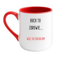 KUBEK "RUCH TO ZDROWIE, WIĘC SIĘ RUCHAJMY" Wzór - Elegant Biało-Czerwony 330 ml